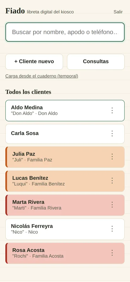 Listado de clientes coloreado por antigüedad de deuda